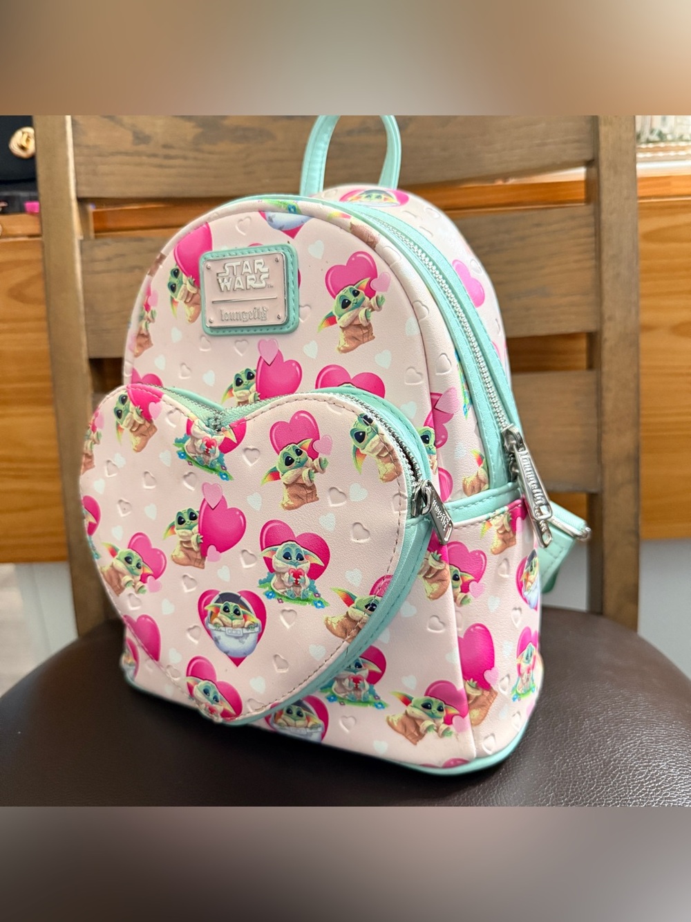 LOUNGEFLY DISNEY Star Wars Backpack MANDALORIAN BABY YODA Grogu Pink Heart